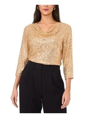 Vince Camuto Women's Sequined Cowlneck 3/4-Sleeve Top - Gold Size S